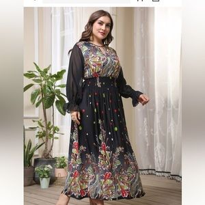 Plus Paisley Print Keyhole Neck Flounce Sleeve Maxi Dress